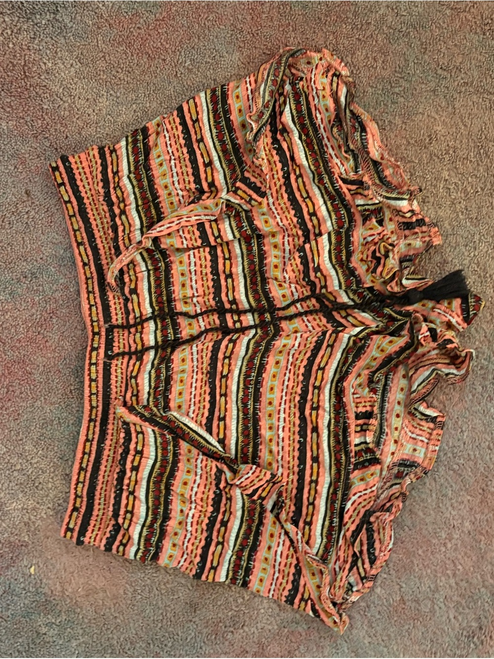 Xhilaration Coral Multicolor Striped Tie-Front Shorts